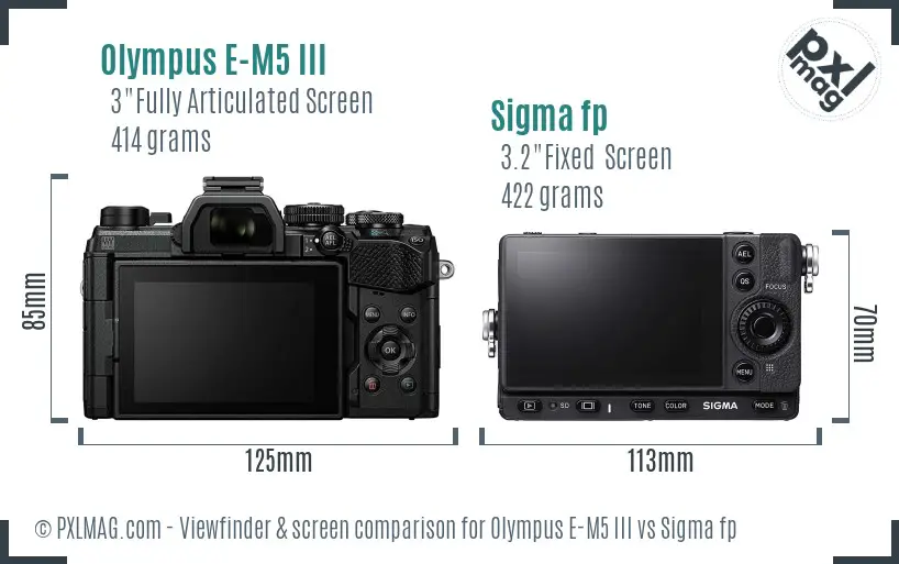 Olympus E-M5 III vs Sigma fp Screen and Viewfinder comparison Olympus E-M5 III vs Sigma fp Screen and Viewfinder comparison