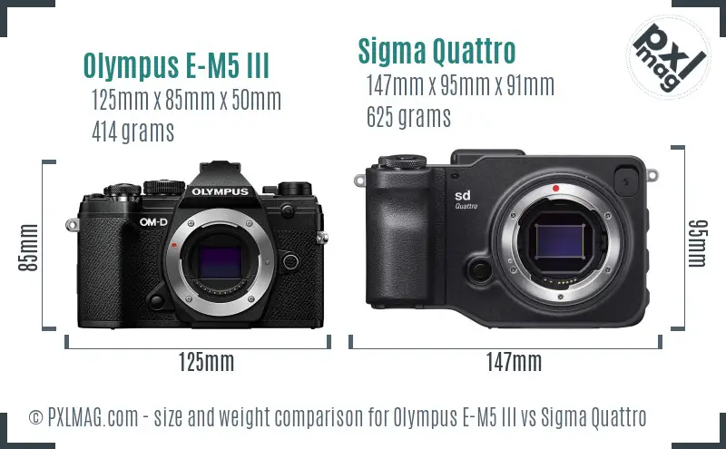 Olympus E-M5 III vs Sigma Quattro size comparison