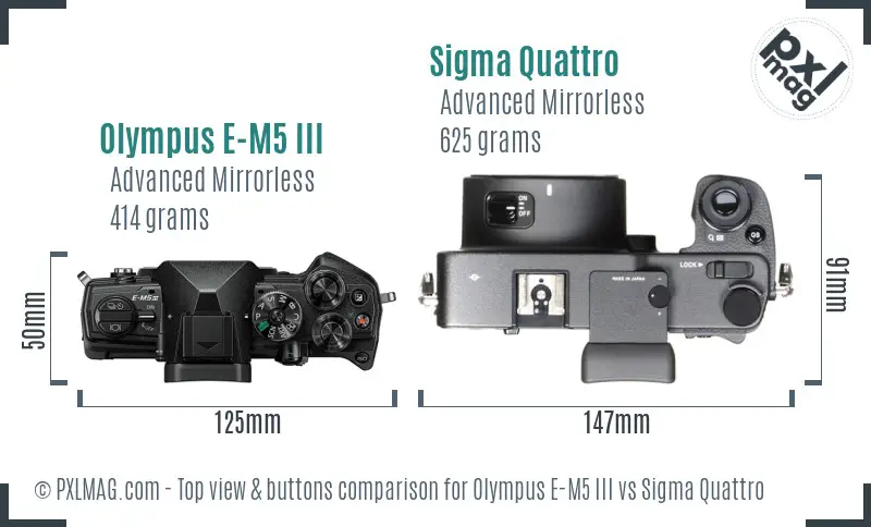 Olympus E-M5 III vs Sigma Quattro top view buttons comparison