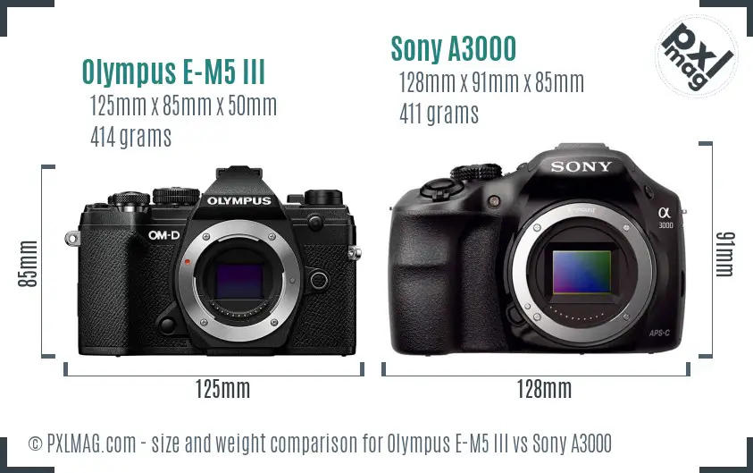Olympus E-M5 III vs Sony A3000 size comparison