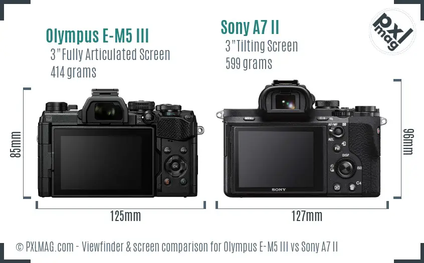 Olympus E-M5 III vs Sony A7 II Screen and Viewfinder comparison