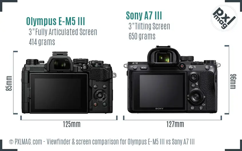 Olympus E-M5 III vs Sony A7 III Screen and Viewfinder comparison