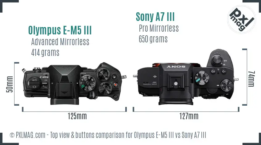 Olympus E-M5 III vs Sony A7 III top view buttons comparison