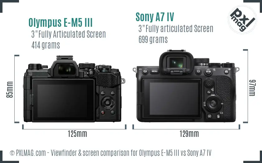 Olympus E-M5 III vs Sony A7 IV Screen and Viewfinder comparison