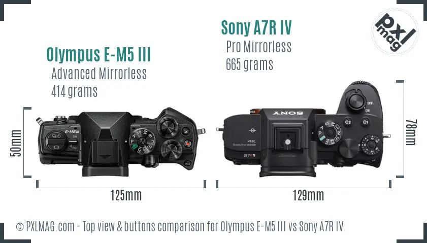 Olympus E-M5 III vs Sony A7R IV top view buttons comparison