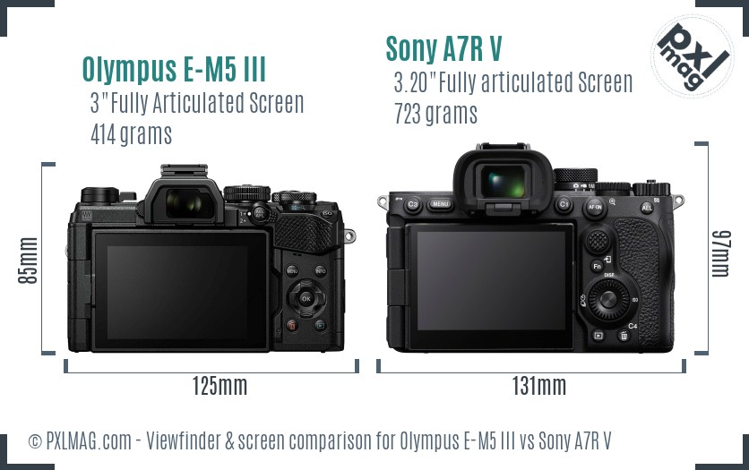 Olympus E-M5 III vs Sony A7R V Screen and Viewfinder comparison