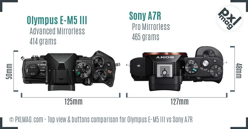 Olympus E-M5 III vs Sony A7R top view buttons comparison