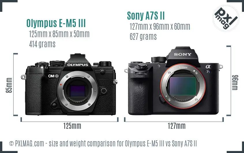 Olympus E-M5 III vs Sony A7S II size comparison