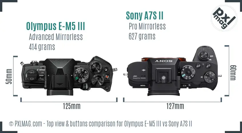 Olympus E-M5 III vs Sony A7S II top view buttons comparison