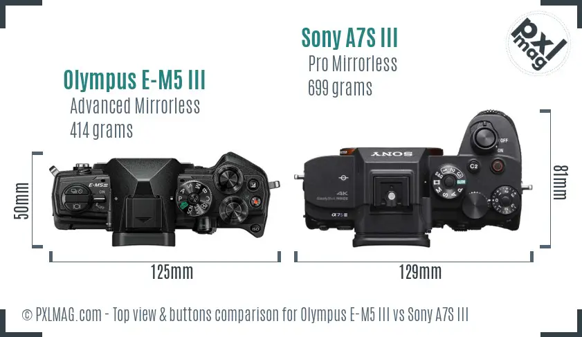 Olympus E-M5 III vs Sony A7S III top view buttons comparison