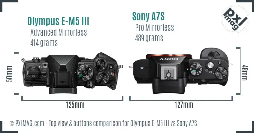 Olympus E-M5 III vs Sony A7S top view buttons comparison