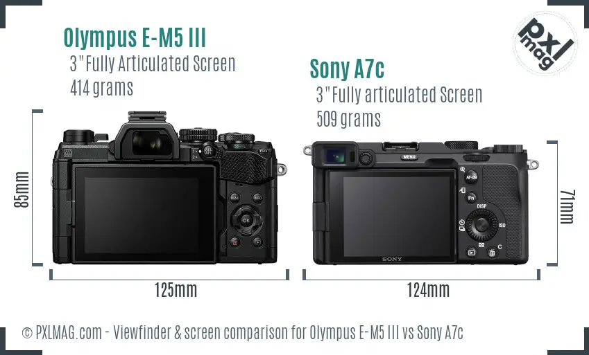 Olympus E-M5 III vs Sony A7c Screen and Viewfinder comparison