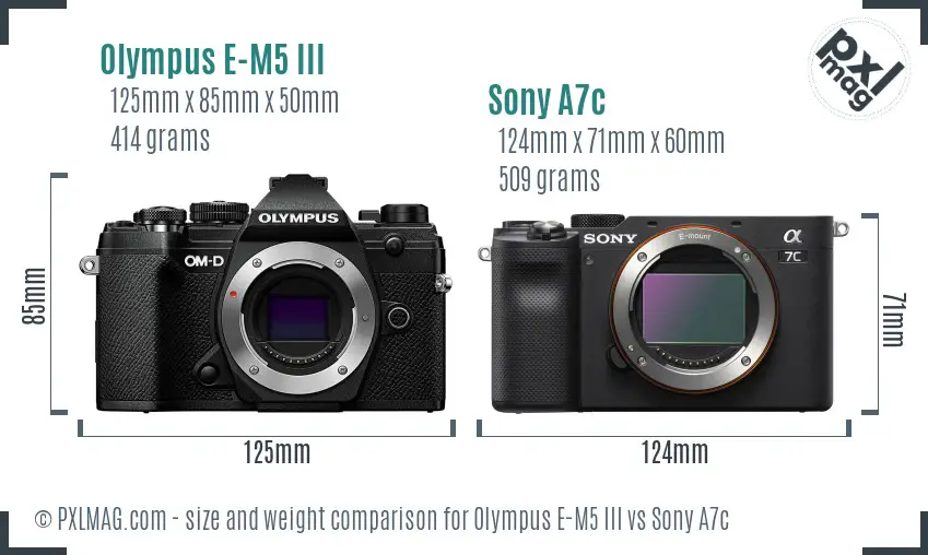 Olympus E-M5 III vs Sony A7c size comparison