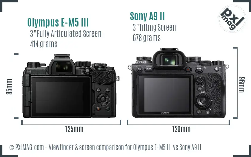 Olympus E-M5 III vs Sony A9 II Screen and Viewfinder comparison