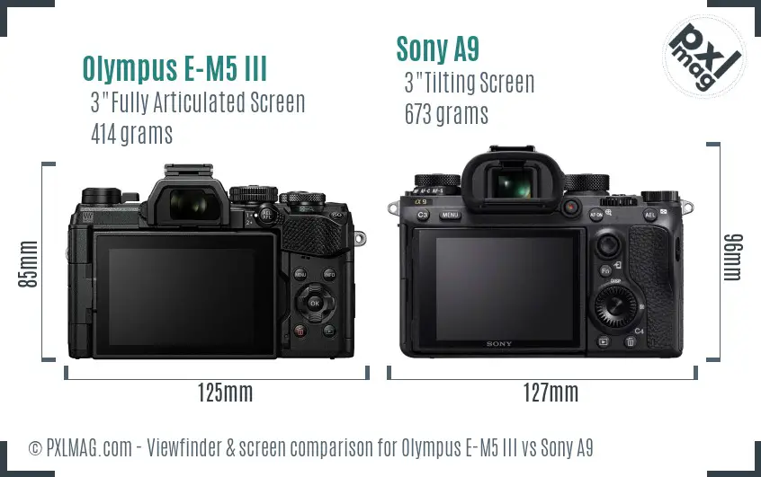Olympus E-M5 III vs Sony A9 Screen and Viewfinder comparison