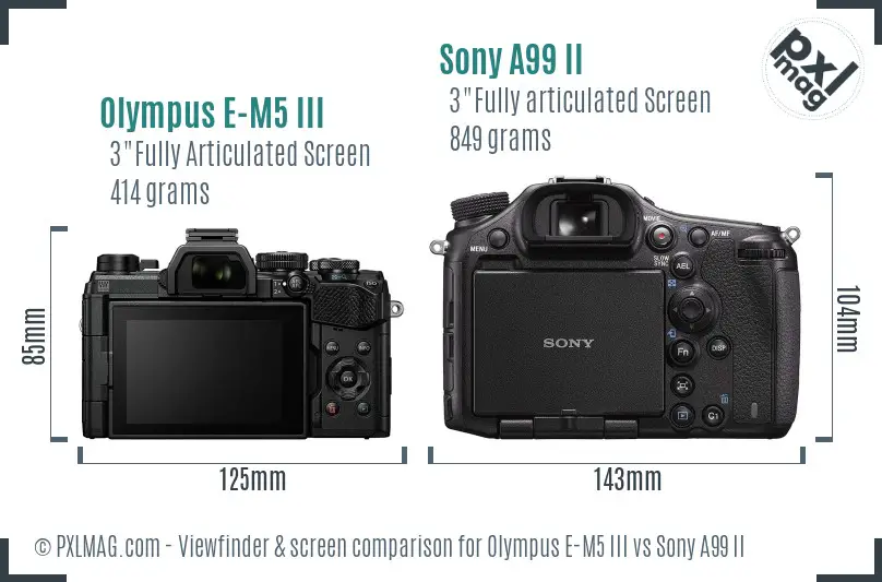 Olympus E-M5 III vs Sony A99 II Screen and Viewfinder comparison