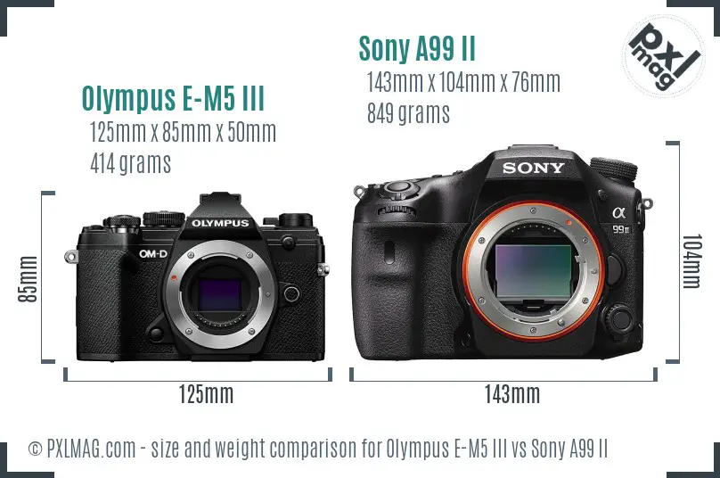 Olympus E-M5 III vs Sony A99 II size comparison