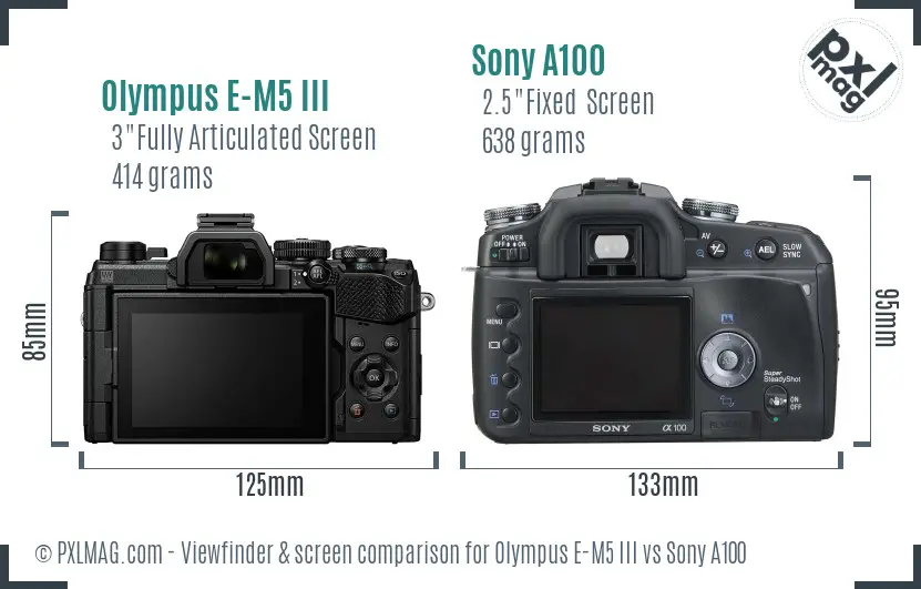 Olympus E-M5 III vs Sony A100 Screen and Viewfinder comparison