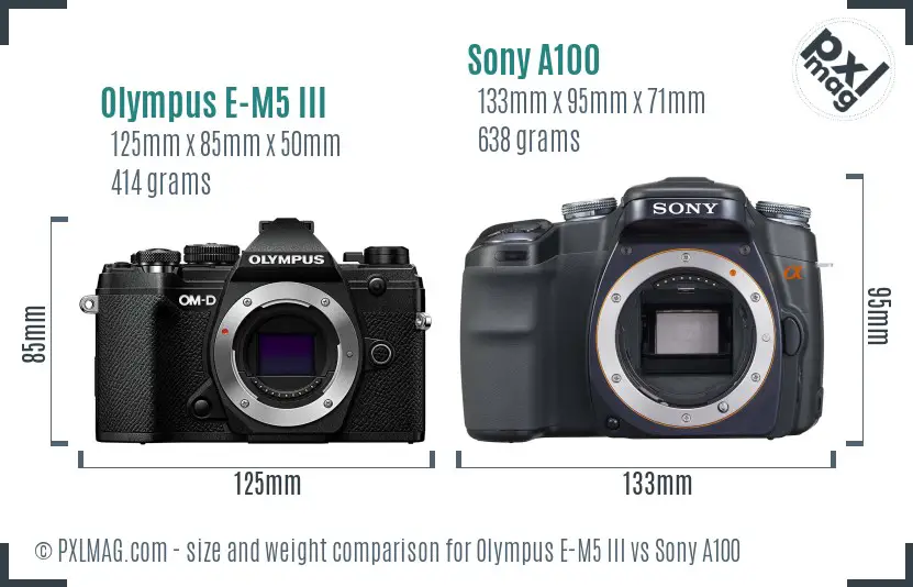 Olympus E-M5 III vs Sony A100 size comparison