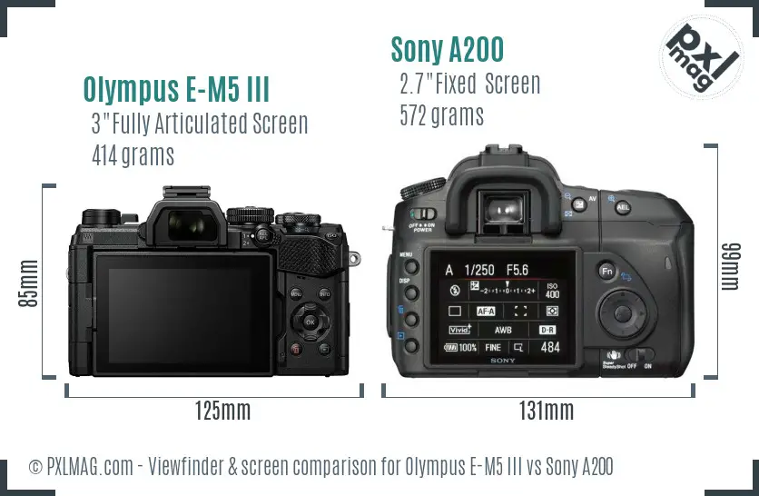 Olympus E-M5 III vs Sony A200 Screen and Viewfinder comparison