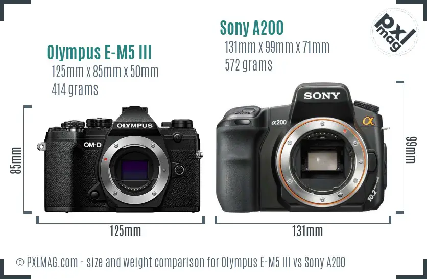 Olympus E-M5 III vs Sony A200 size comparison