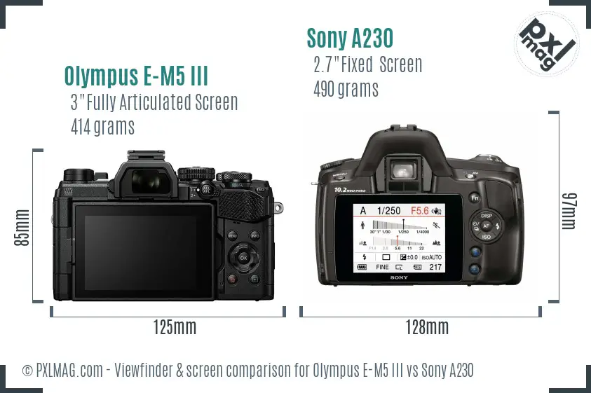 Olympus E-M5 III vs Sony A230 Screen and Viewfinder comparison