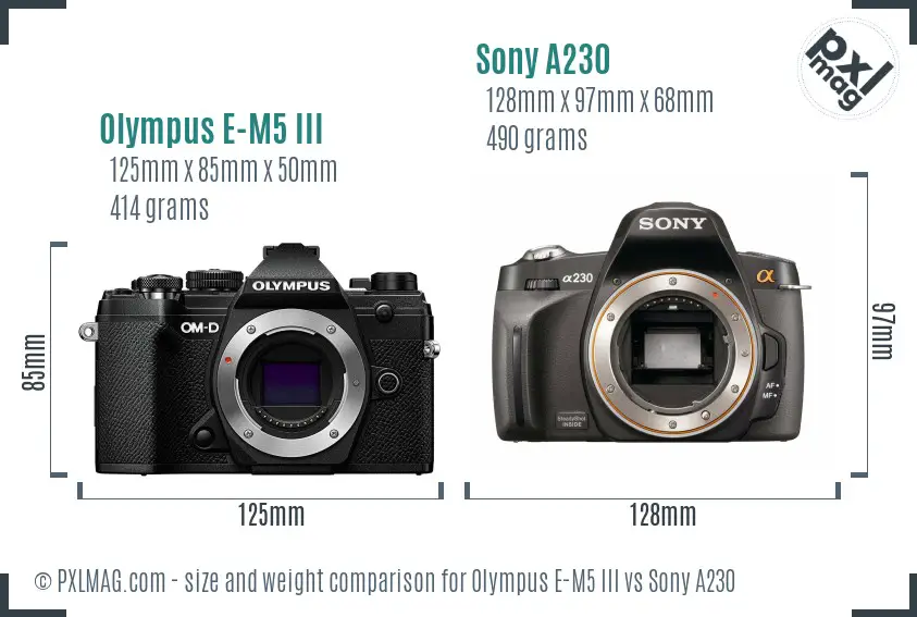 Olympus E-M5 III vs Sony A230 size comparison