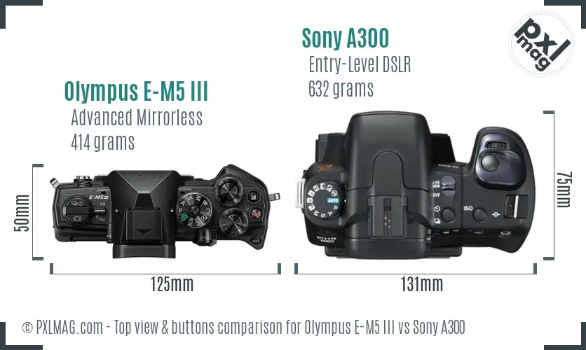 Olympus E-M5 III vs Sony A300 top view buttons comparison