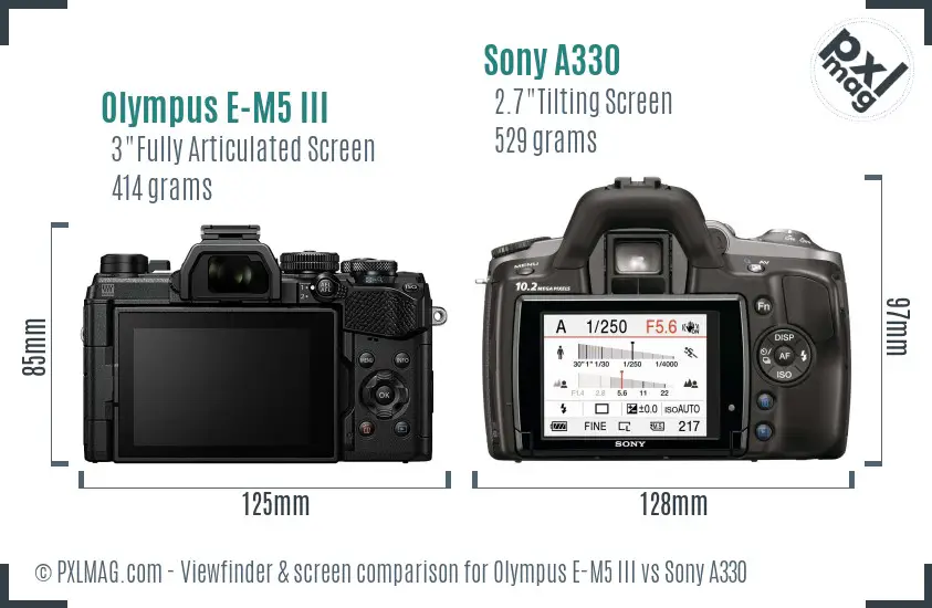 Olympus E-M5 III vs Sony A330 Screen and Viewfinder comparison