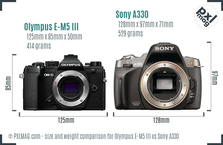 Olympus E-M5 III vs Sony A330 size comparison