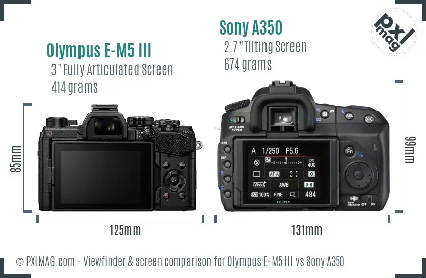 Olympus E-M5 III vs Sony A350 Screen and Viewfinder comparison