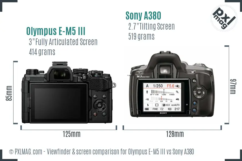 Olympus E-M5 III vs Sony A380 Screen and Viewfinder comparison