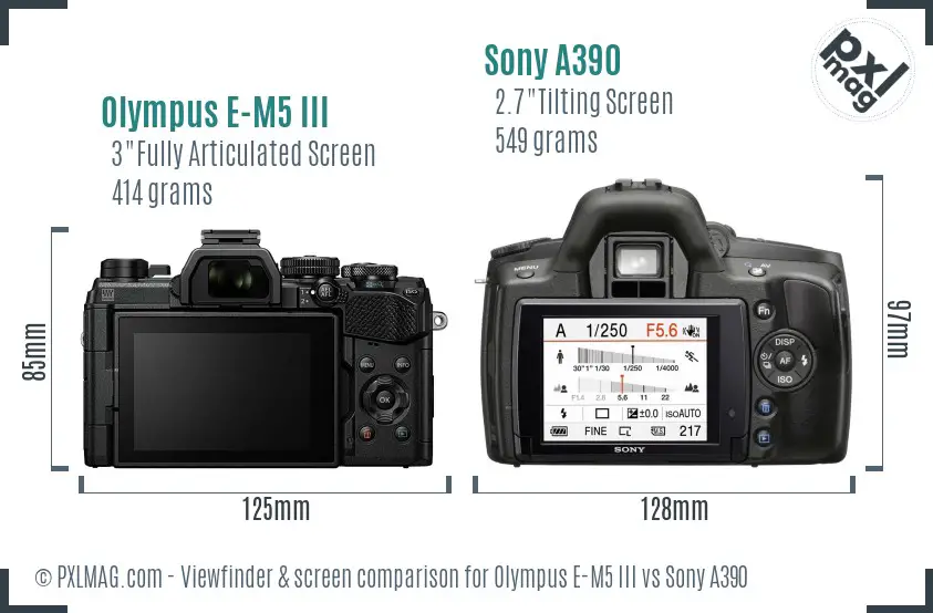 Olympus E-M5 III vs Sony A390 Screen and Viewfinder comparison