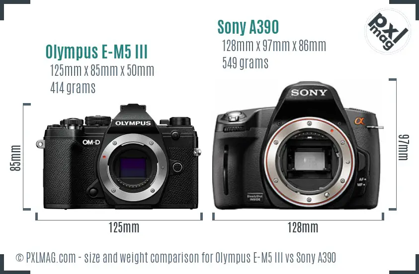 Olympus E-M5 III vs Sony A390 size comparison