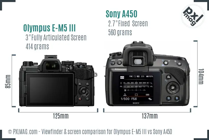 Olympus E-M5 III vs Sony A450 Screen and Viewfinder comparison