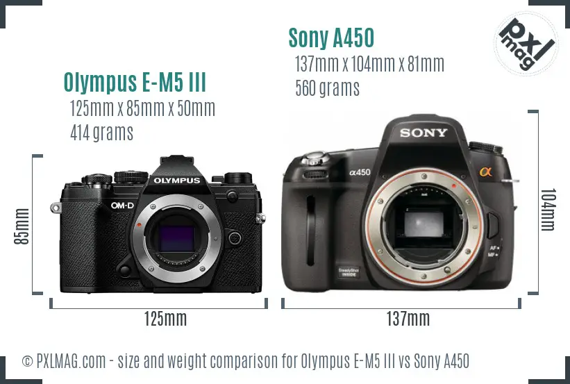 Olympus E-M5 III vs Sony A450 size comparison