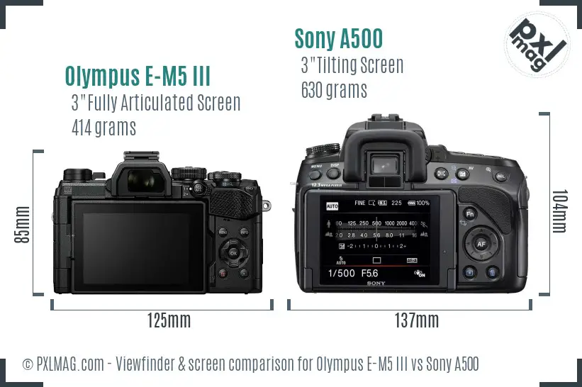 Olympus E-M5 III vs Sony A500 Screen and Viewfinder comparison