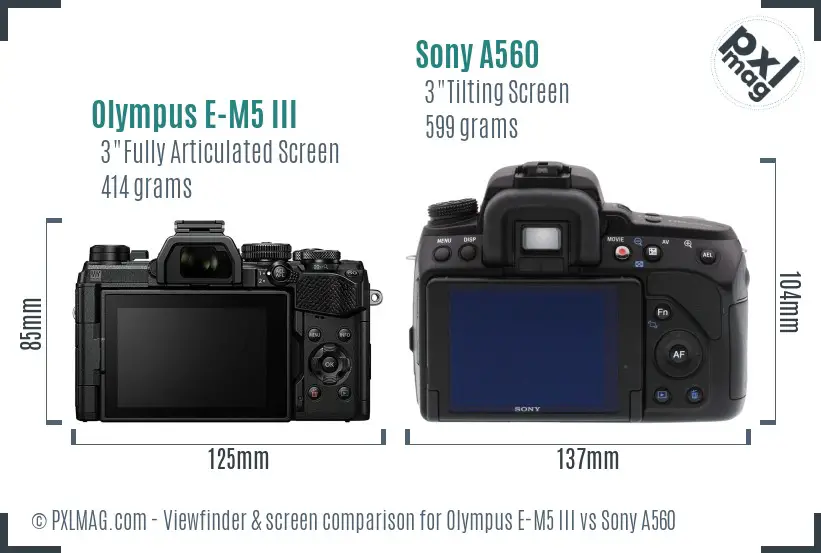 Olympus E-M5 III vs Sony A560 Screen and Viewfinder comparison