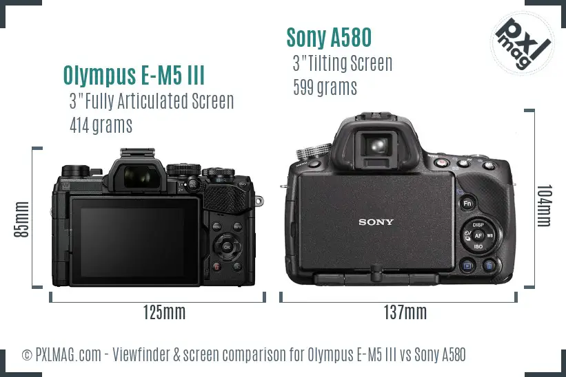 Olympus E-M5 III vs Sony A580 Screen and Viewfinder comparison