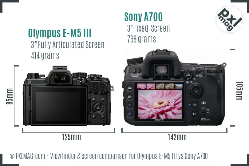 Olympus E-M5 III vs Sony A700 Screen and Viewfinder comparison