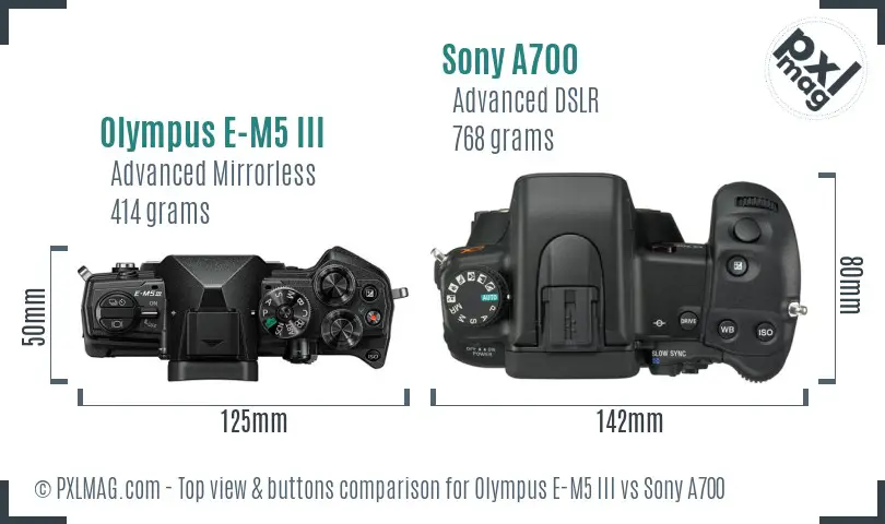 Olympus E-M5 III vs Sony A700 top view buttons comparison