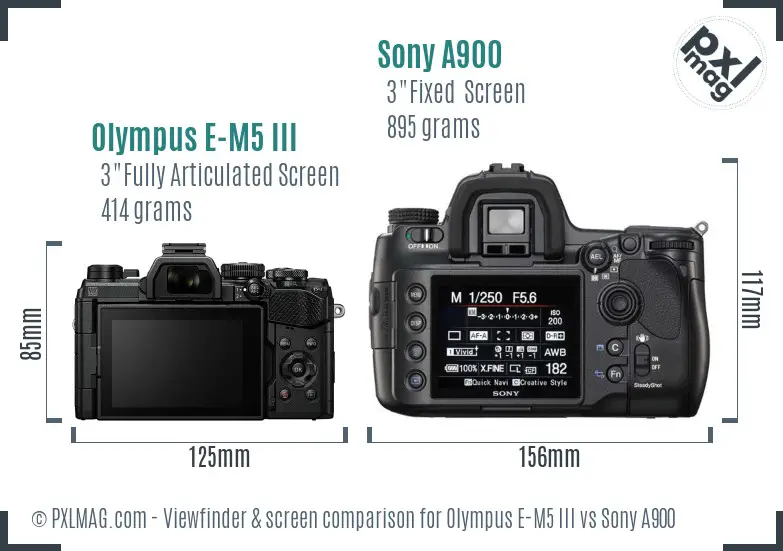 Olympus E-M5 III vs Sony A900 Screen and Viewfinder comparison