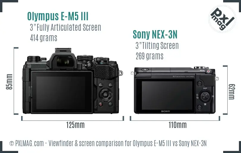Olympus E-M5 III vs Sony NEX-3N Screen and Viewfinder comparison