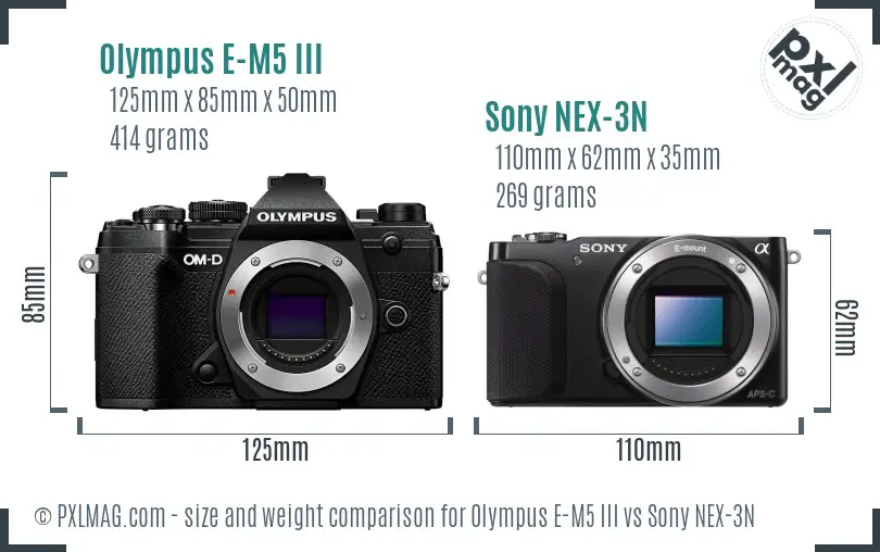 Olympus E-M5 III vs Sony NEX-3N size comparison