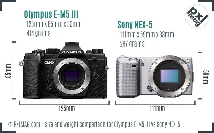 Olympus E-M5 III vs Sony NEX-5 size comparison
