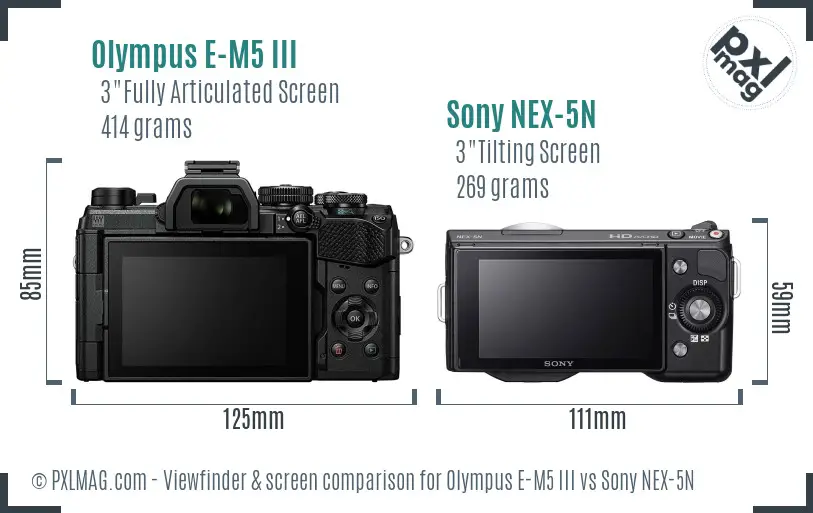 Olympus E-M5 III vs Sony NEX-5N Screen and Viewfinder comparison