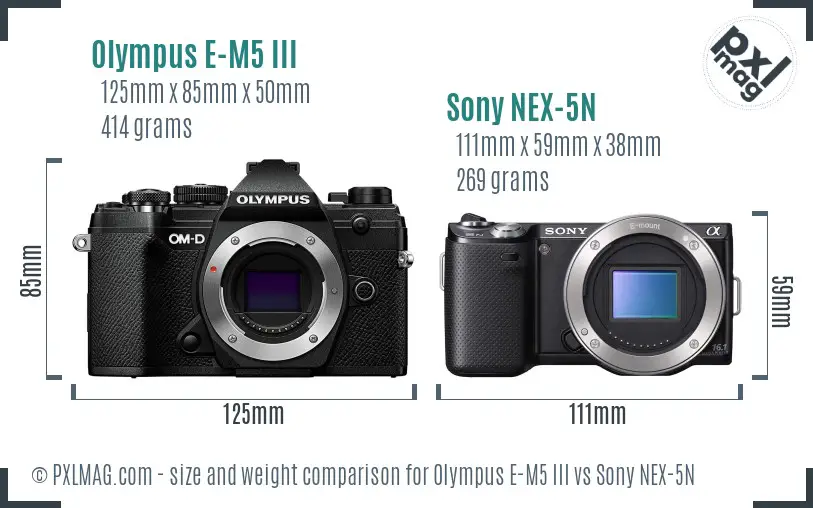 Olympus E-M5 III vs Sony NEX-5N size comparison