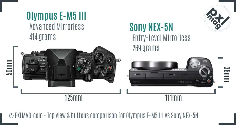 Olympus E-M5 III vs Sony NEX-5N top view buttons comparison