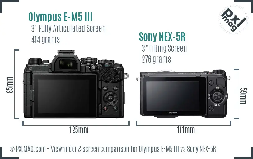 Olympus E-M5 III vs Sony NEX-5R Screen and Viewfinder comparison
