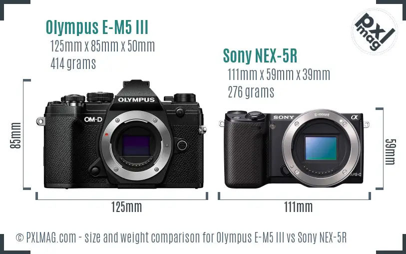 Olympus E-M5 III vs Sony NEX-5R size comparison